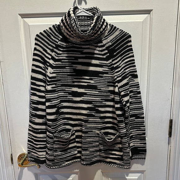Chico's Black, White and Gray Cable knitiTurtleneck Sweater - Picture 1 of 5